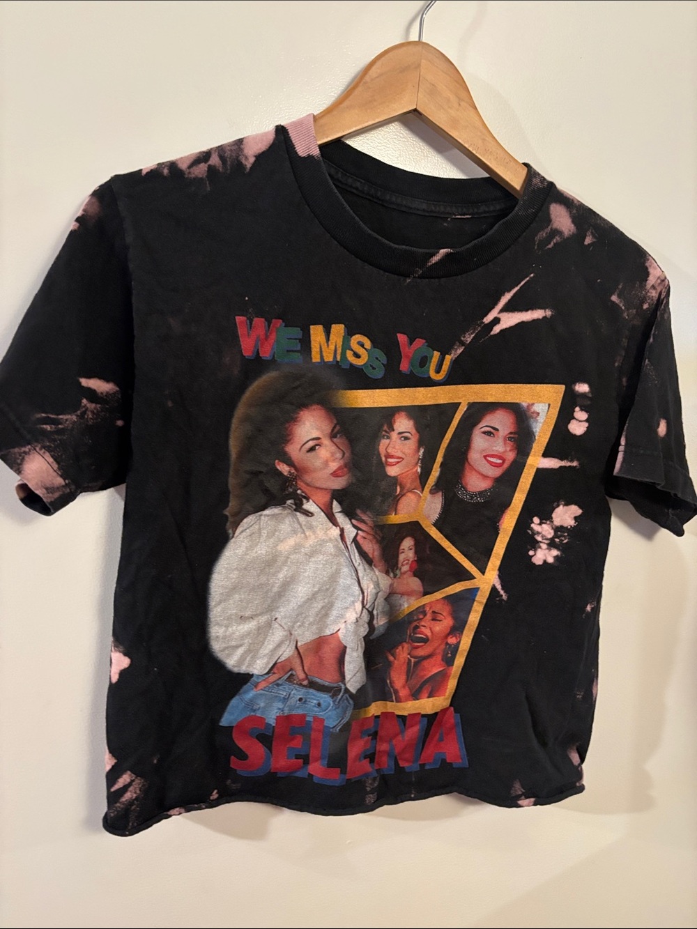 Selena Graphic Tie-Dye Crop Tee - Black/Pink
